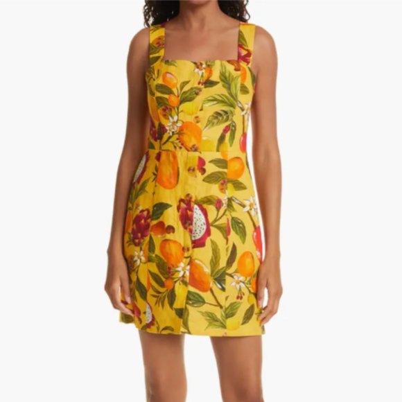 FARM RIO FRUIT LOVERS LINEN MINI YELLOW DRESS sz XS - Picture 1 of 6